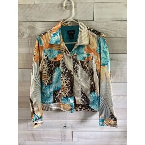 Vintage Y2K Russell Kemp Women's 6 Silk Blazer Floral Cheetah Print Jacket
